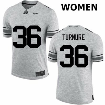 NCAA Ohio State Buckeyes Women's #36 Zach Turnure Gray Nike Football College Jersey HAF5545OU